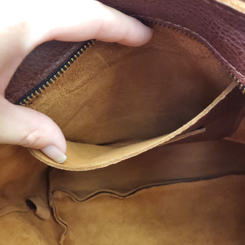 Portland Leather Goods Womens Leather Mini Crossbody Tote Brown Adjustable Zip - Picture 8 of 16